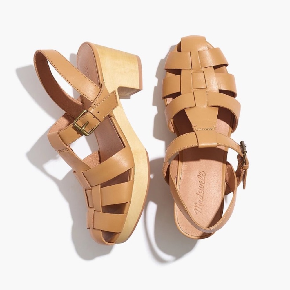 Madewell Tan Leather Strappy Platform Sandals